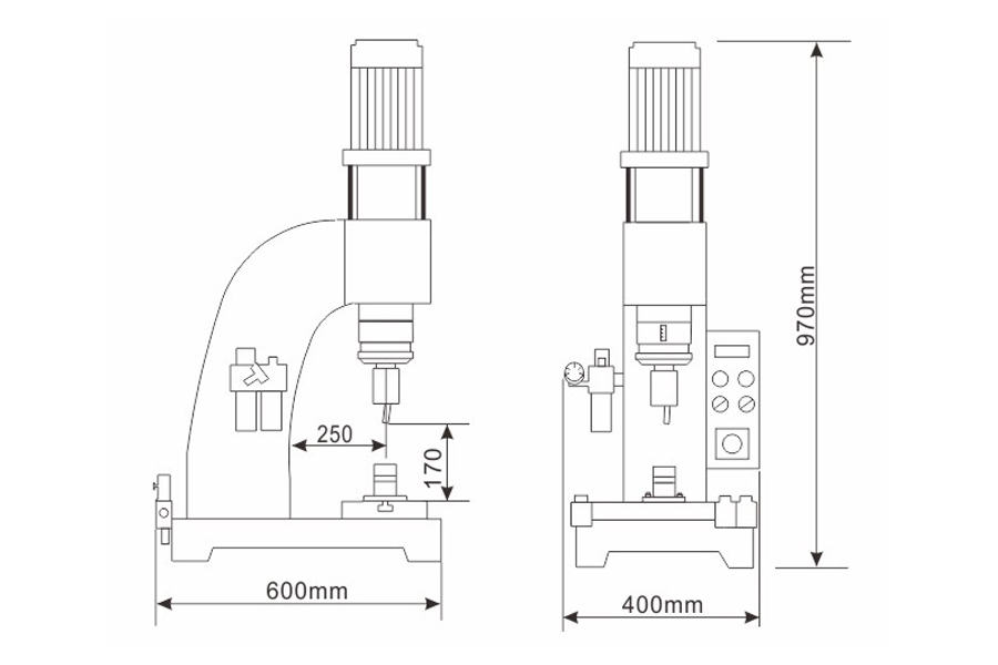 加寬型氣動鉚接機(jī)結(jié)構(gòu)尺寸圖