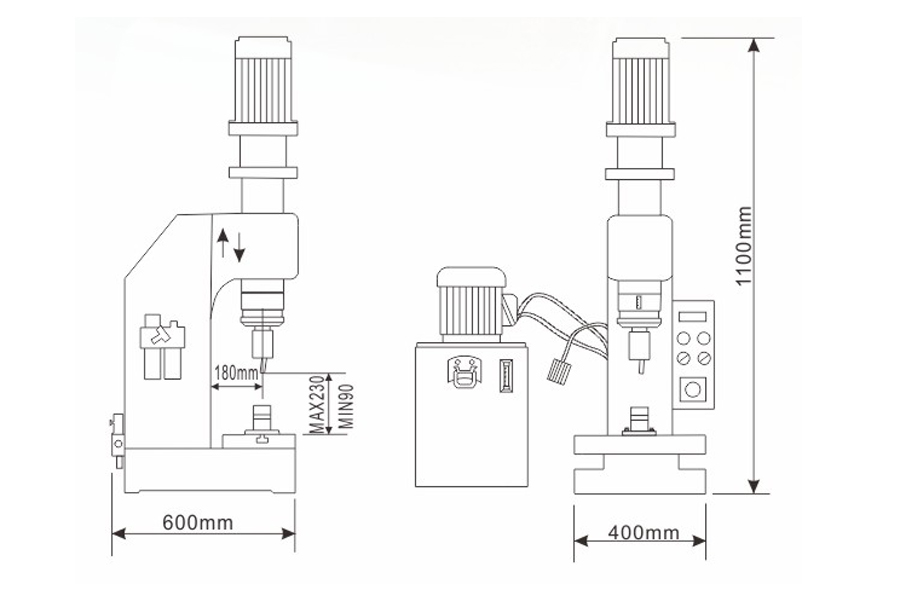 臺式液壓鉚接機結(jié)構(gòu)尺寸圖